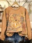 Women's Vintage Halloween Pumpkin Flowers Print Casual Crew Neck Sweatshirt