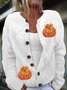 Women Knitted Pumpkin Pattern Long Sleeve Comfy Vintage Cardigan
