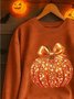 Vintage Crew Neck Halloween Pumpkin Sequin 3D Print Sweatshirt