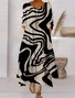 Women Striped Summer Dress Crew Neck Long Sleeve Shirt Dress A-Line Dress
