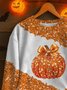 Vintage Crew Neck Halloween Pumpkin Print Loose Sweatshirt