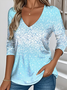 Vintage Ombre V Neck Long Sleeve T-shirt