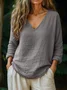 Casual Plain V Neck Long Sleeve T-shirt
