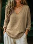 Casual Plain V Neck Long Sleeve T-shirt