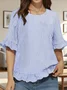 Crew Neck Short Sleeve Striped Regular Micro-Elasticity Regular Fit Shirt For Women
