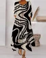 Women Striped Summer Dress Crew Neck Long Sleeve Shirt Dress A-Line Dress