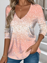 Vintage Ombre V Neck Long Sleeve T-shirt