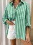 Shirt Collar Long Sleeve Striped Regular Micro-Elasticity Regular Fit Shirt For Women