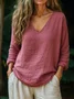 Casual Plain V Neck Long Sleeve T-shirt