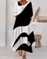 Women Striped Summer Dress Crew Neck Long Sleeve Shirt Dress A-Line Dress