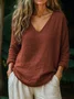 Casual Plain V Neck Long Sleeve T-shirt