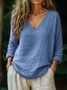Casual Plain V Neck Long Sleeve T-shirt