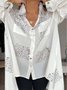 V Neck Long Sleeve Geometric Printing Regular Micro-Elasticity Loose Button Up Shirt Shirt For Women