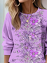 Casual Crew Neck Floral Sweatshirt Printing