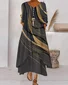Women Striped Summer Dress Crew Neck Long Sleeve Shirt Dress A-Line Dress