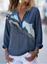V Neck Long Sleeve Gradient Pattern Regular Loose Blouse For Women