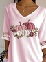Casual Floral V Neck Three Quarter Sleeve T-shirt