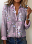 Shirt Collar Long Sleeve Floral Regular Loose Shirt For Women