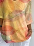 Casual Leaf V Neck Three Quarter Sleeve T-shirt