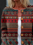Women Knitted Striped Long Sleeve Comfy Vintage Cardigan