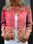 Women Knitted Floral Long Sleeve Comfy Vintage Cardigan