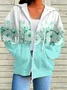 Women Spring/Fall Outerwear Casual Printing Floral Long Sleeve Hoodie Jacket