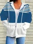 Women Spring/Fall Outerwear Casual Printing Striped Long Sleeve Hoodie Jacket
