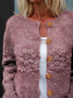 Women Knitted Floral Long Sleeve Comfy Vintage Cardigan