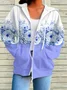 Women Spring/Fall Outerwear Casual Printing Floral Long Sleeve Hoodie Jacket