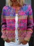 Women Knitted Geometric Long Sleeve Comfy Vintage Cardigan