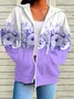 Women Spring/Fall Outerwear Casual Printing Floral Long Sleeve Hoodie Jacket