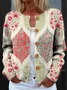 Women Knitted Geometric Long Sleeve Comfy Vintage Cardigan