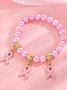 Breast Marker Real Gold Electroplated Pink Ribbon Women's Health Pearl Bracelet Necklace Set Ins Shambhala Jewelry