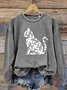 Vintage Cute Cat Art Print Crew Neck Comfy Sweatshirt
