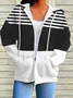 Women Spring/Fall Outerwear Casual Printing Striped Long Sleeve Hoodie Jacket