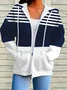 Women Spring/Fall Outerwear Casual Printing Striped Long Sleeve Hoodie Jacket