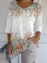 Casual Floral V Neck Three Quarter Sleeve T-shirt