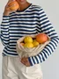 Women Striped Long Sleeve Comfy Street Split Joint Sweater