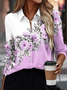 Shirt Collar Regular Sleeve Long Sleeve Floral Buckle Regular Loose Button Up Shirt Shirt For Women