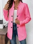 Women Plain Spring/Fall Outerwear Casual Long Sleeve Stand Collar Mid-long Blazer