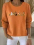 Women Cotton Plants Long Sleeve Comfy Vintage Sweater