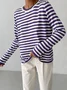 Women Striped Long Sleeve Comfy Street Split Joint Sweater