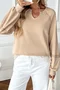 Casual V Neck Color Block Sweatshirt