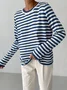 Women Striped Long Sleeve Comfy Street Split Joint Sweater