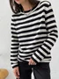 Women Striped Long Sleeve Comfy Street Split Joint Sweater