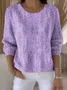Women Cotton Plants Long Sleeve Comfy Vintage Sweater
