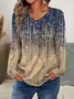 Casual Abstract V Neck Long Sleeve T-shirt