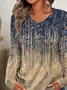 Casual Abstract V Neck Long Sleeve T-shirt
