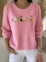 Women Cotton Plants Long Sleeve Comfy Vintage Sweater