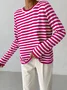 Women Striped Long Sleeve Comfy Street Split Joint Sweater
